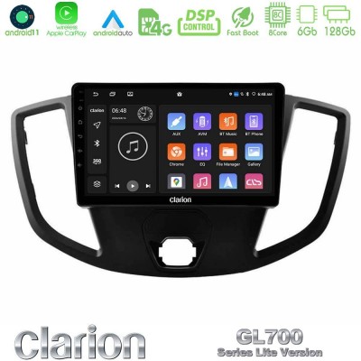 Clarion GL700 Lite Series 8Core Android11 6+128GB Ford Transit 2014-> Navigation Multimedia Tablet 9