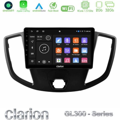 Clarion GL300 Series 4Core Android11 2+32GB Ford Transit 2014-> Navigation Multimedia Tablet 9