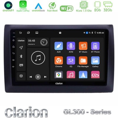 Clarion GL300 Series 4Core Android11 2+32GB Fiat Stilo Navigation Multimedia Tablet 9