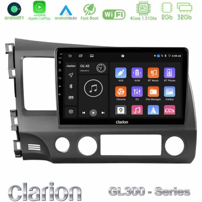 Clarion GL300 Series 4Core Android11 2+32GB Honda Civic 2006-2011 Navigation Multimedia Tablet 9