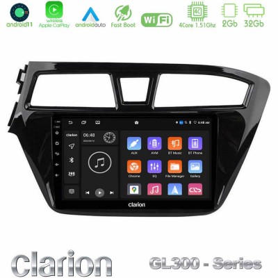 Clarion GL300 Series 4Core Android11 2+32GB Hyundai i20 2014-2018 Navigation Multimedia Tablet 9