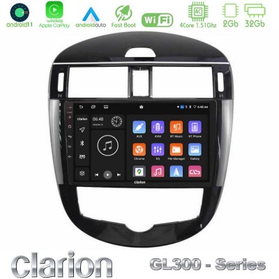 Clarion GL300 Series 4Core Android11 2+32GB Nissan Pulsar 2015-2018 Navigation Multimedia Tablet 9