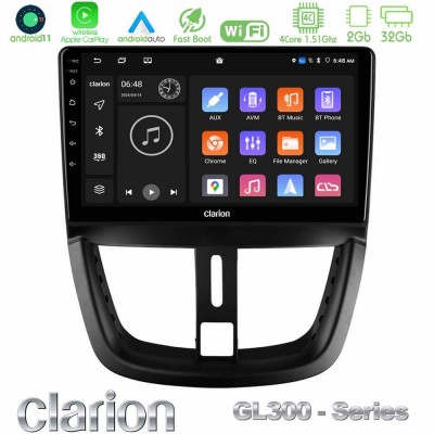 Clarion GL300 Series 4Core Android11 2+32GB Peugeot 207 Navigation Multimedia Tablet 9