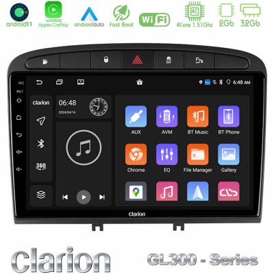 Clarion GL300 Series 4Core Android11 2+32GB Peugeot 308/RCZ Navigation Multimedia Tablet 9