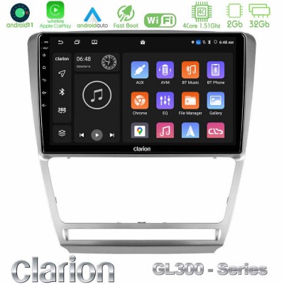 Clarion GL300 Series 4Core Android11 2+32GB Skoda Octavia 5 Navigation Multimedia Tablet 10