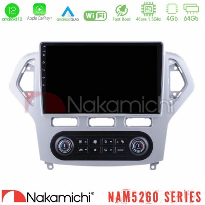 Nakamichi NAM5260 Series 4Core Android12 4+64GB Ford Mondeo 2007-2011 (Auto A/C) Navigation Multimedia Tablet 10