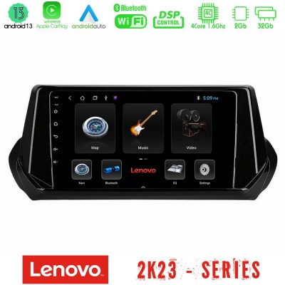 Lenovo Car Pad Peugeot 208 2019-2023 4Core Android 13 2+32GB Navigation Multimedia Tablet 9