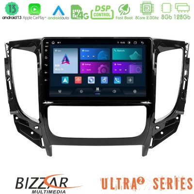 Bizzar Ultra Series Mitsubishi L200 2016-> & Fiat Fullback (Auto A/C) 8core Android13 8+128GB Navigation Multimedia Tablet 9