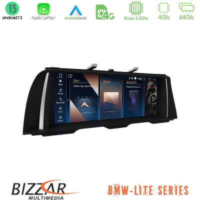 Bizzar Lite Series BMW 5 Series F10/F11 CIC Android13 8Core (4+64GB) Navigation Multimedia 10.25″ HD (OEM Style)