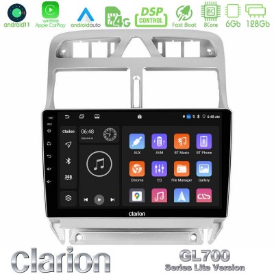 Clarion GL700 Lite Series 8Core Android11 6+128GB Peugeot 307 2002-2008 Navigation Multimedia Tablet 9