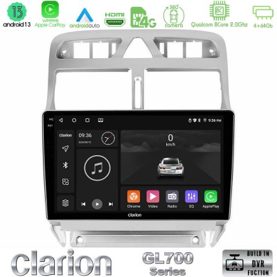 Clarion GL700 Series 8Core Android13 4+64GB Peugeot 307 2002-2008 Navigation Multimedia Tablet 9