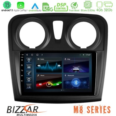 Bizzar M8 Series Dacia Dokker 2014-2021 8core Android13 4+32GB Navigation Multimedia Tablet 9