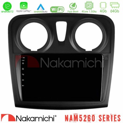 Nakamichi NAM5260 Series 4Core Android12 4+64GB Dacia Dokker 2014-2021 Navigation Multimedia Tablet 9