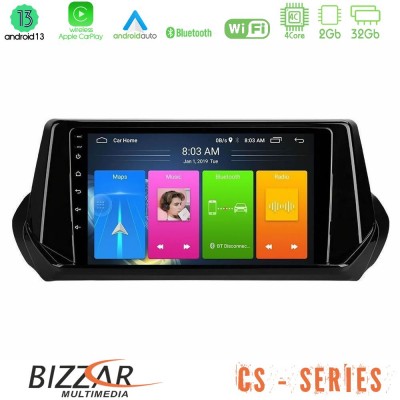 Bizzar CS Series 4Core Android13 2+32GB Peugeot 208 2019-2023 Navigation Multimedia Tablet 9