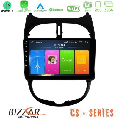 Bizzar CS Series 4Core Android13 2+32GB Peugeot 206 Navigation Multimedia Tablet 9