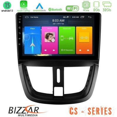 Bizzar CS Series 4Core Android13 2+32GB Peugeot 207 Navigation Multimedia Tablet 9