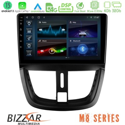 Bizzar M8 Series Peugeot 207 8core Android13 4+32GB Navigation Multimedia Tablet 9