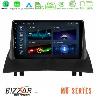 Bizzar M8 Series Renault Megane 2 2002-2008 8Core Android13 4+32GB Navigation Multimedia Tablet 9