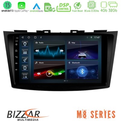 Bizzar M8 Series Suzuki Swift 2011-2016 8core Android13 4+32GB Navigation Multimedia Tablet 9