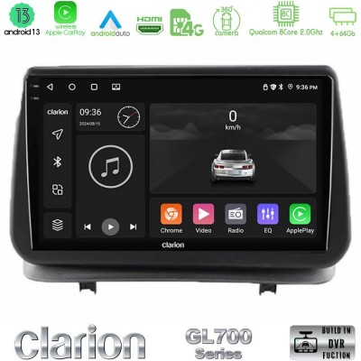 Clarion GL700 Series 8Core Android13 4+64GB Renault Clio 2005-2012 Navigation Multimedia Tablet 9