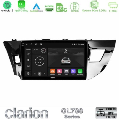 Clarion GL700 Series 8Core Android13 4+64GB Toyota Corolla 2014-2016 Navigation Multimedia Tablet 10