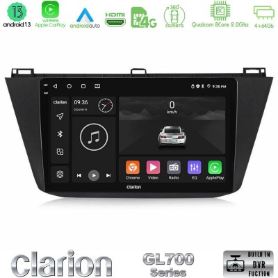 Clarion GL700 Series Vw Tiguan 2016-2022 8Core Android13 4+64GB Navigation Multimedia Tablet 10″ Με Carplay & Android Auto