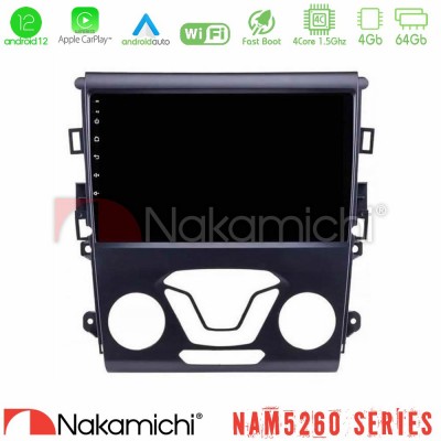 Nakamichi NAM5260 Series 4Core Android12 4+64GB Ford Mondeo 2014-2017 Navigation Multimedia Tablet 9