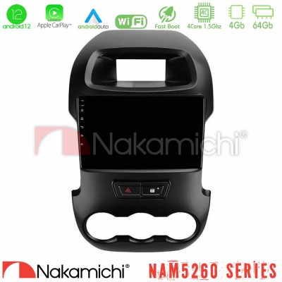 Nakamichi NAM5260 Series 4Core Android12 4+64GB Ford Ranger 2012-2016 Navigation Multimedia Tablet 9