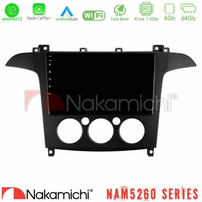 Nakamichi NAM5260 Series 4Core Android12 4+64GB Ford S-Max 2006-2008 (manual A/C) Navigation Multimedia Tablet 9