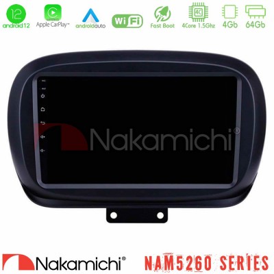 Nakamichi NAM5260 Series 4Core Android12 4+64GB Fiat 500X Navigation Multimedia Tablet 9