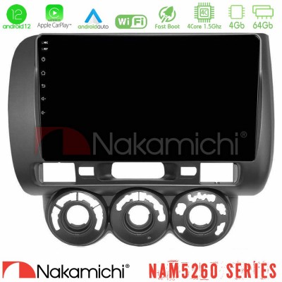 Nakamichi NAM5260 Series 4Core Android12 4+64GB Honda Jazz 2002-2008 (Manual A/C) Navigation Multimedia Tablet 9