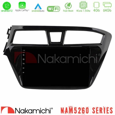 Nakamichi NAM5260 Series 4Core Android12 4+64GB Hyundai i20 2014-2018 Navigation Multimedia Tablet 9