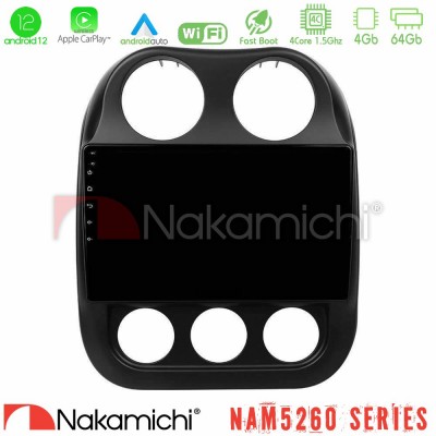 Nakamichi NAM5260 Series 4Core Android12 4+64GB Jeep Compass 2012-2016 Navigation Multimedia Tablet 9