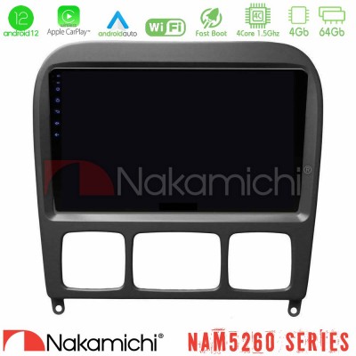 Nakamichi NAM5260 Series 4Core Android12 4+64GB Mercedes S Class 1999-2004 (W220) Navigation Multimedia Tablet 9