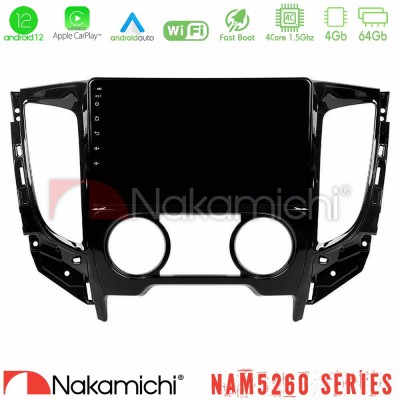 Nakamichi NAM5260 Series 4Core Android12 4+64GB Mitsubishi L200 2016-> & Fiat Fullback (Manual A/C) Navigation Multimedia Tablet 9