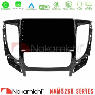 Nakamichi NAM5260 Series 4Core Android12 4+64GB Mitsubishi L200 2016-> & Fiat Fullback (Auto A/C) Navigation Multimedia Tablet 9