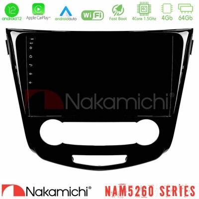 Nakamichi NAM5260 Series 4Core Android12 4+64GB Nissan Qashqai J11 (Manual A/C) Navigation Multimedia Tablet 10