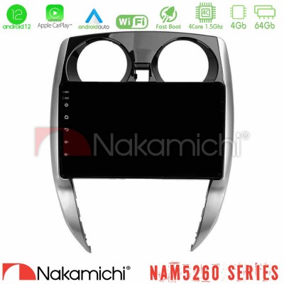 Nakamichi NAM5260 Series 4Core Android12 4+64GB Nissan Note 2013-2018 Navigation Multimedia Tablet 10