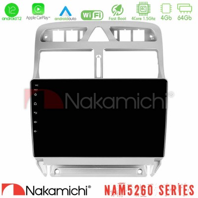 Nakamichi NAM5260 Series 4Core Android12 4+64GB Peugeot 307 2002-2008 Navigation Multimedia Tablet 9