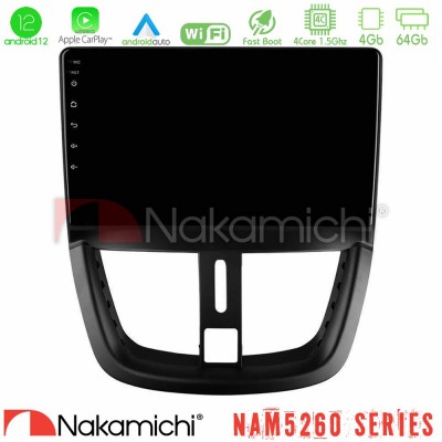 Nakamichi NAM5260 Series 4Core Android12 4+64GB Peugeot 207 Navigation Multimedia Tablet 9