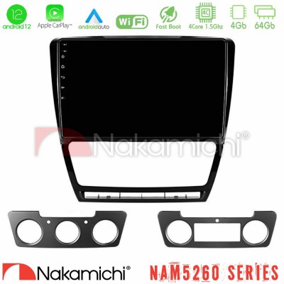 Nakamichi NAM5260 Series 4Core Android12 4+64GB Skoda Octavia 5 Navigation Multimedia Tablet 10