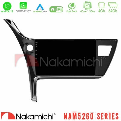 Nakamichi NAM5260 Series 4Core Android12 4+64GB Toyota Corolla 2017-2018 Navigation Multimedia Tablet 10