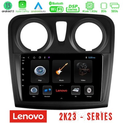 Lenovo Car Pad Dacia Dokker 2014-2021 4Core Android 13 2+32GB Navigation Multimedia Tablet 9