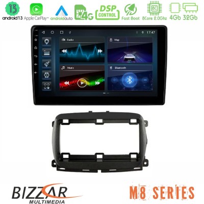 Bizzar M8 Series Fiat 500 2016> 8core Android13 4+32GB Navigation Multimedia Tablet 9