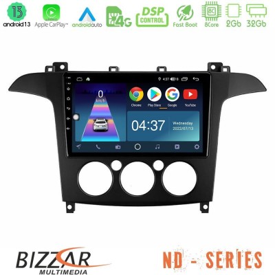 Bizzar ND Series 8Core Android13 2+32GB Ford S-Max 2006-2008 (manual A/C) Navigation Multimedia Tablet 9