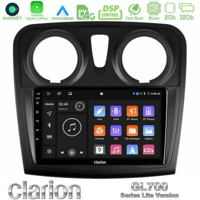 Clarion GL700 Lite Series 8Core Android11 2+32GB Dacia Sandero/Dokker 2014-2020 Navigation Multimedia Tablet 9