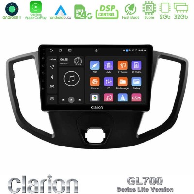 Clarion GL700 Lite Series 8Core Android11 2+32GB Ford Transit 2014-> Navigation Multimedia Tablet 9