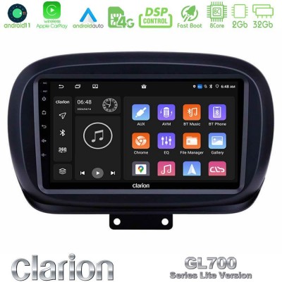 Clarion GL700 Lite Series 8Core Android11 2+32GB Fiat 500X Navigation Multimedia Tablet 9