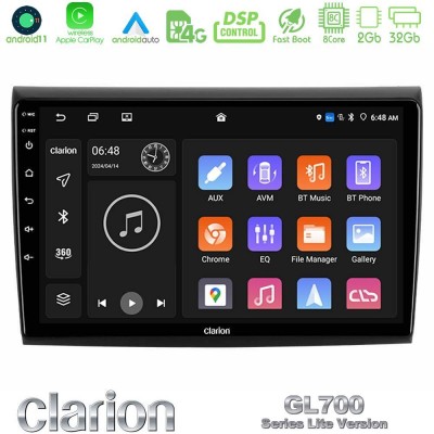 Clarion GL700 Lite Series 8Core Android11 2+32GB Fiat Bravo Navigation Multimedia Tablet 9