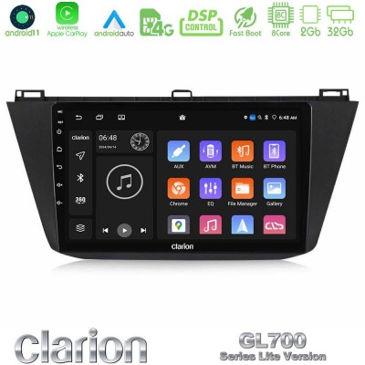 Clarion GL700 Lite Series Vw Tiguan 2016-2022 8Core Android11 2+32GB Navigation Multimedia Tablet 10″ Με Carplay & Android Auto